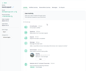Customer activity timeline in the Ownly Admin