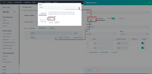 Steps to copy the internal name of a HubSpot contact property