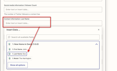 Further example of mapped HubSpot fields in Zapier
