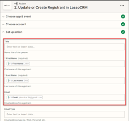 Mapping Ownly contact information to Lasso registrant fields in Zapier